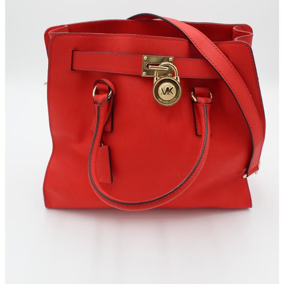 Michael Kors Tote Hamilton Red Leather Satchel Purse Large Gold Hardware - Picture 1 of 11